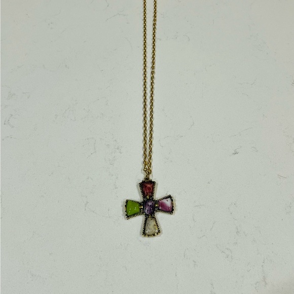 Vintage Celtic Style Cross Pendant Glass? Stone? Chain Necklace Gold Tone. - Picture 11 of 11